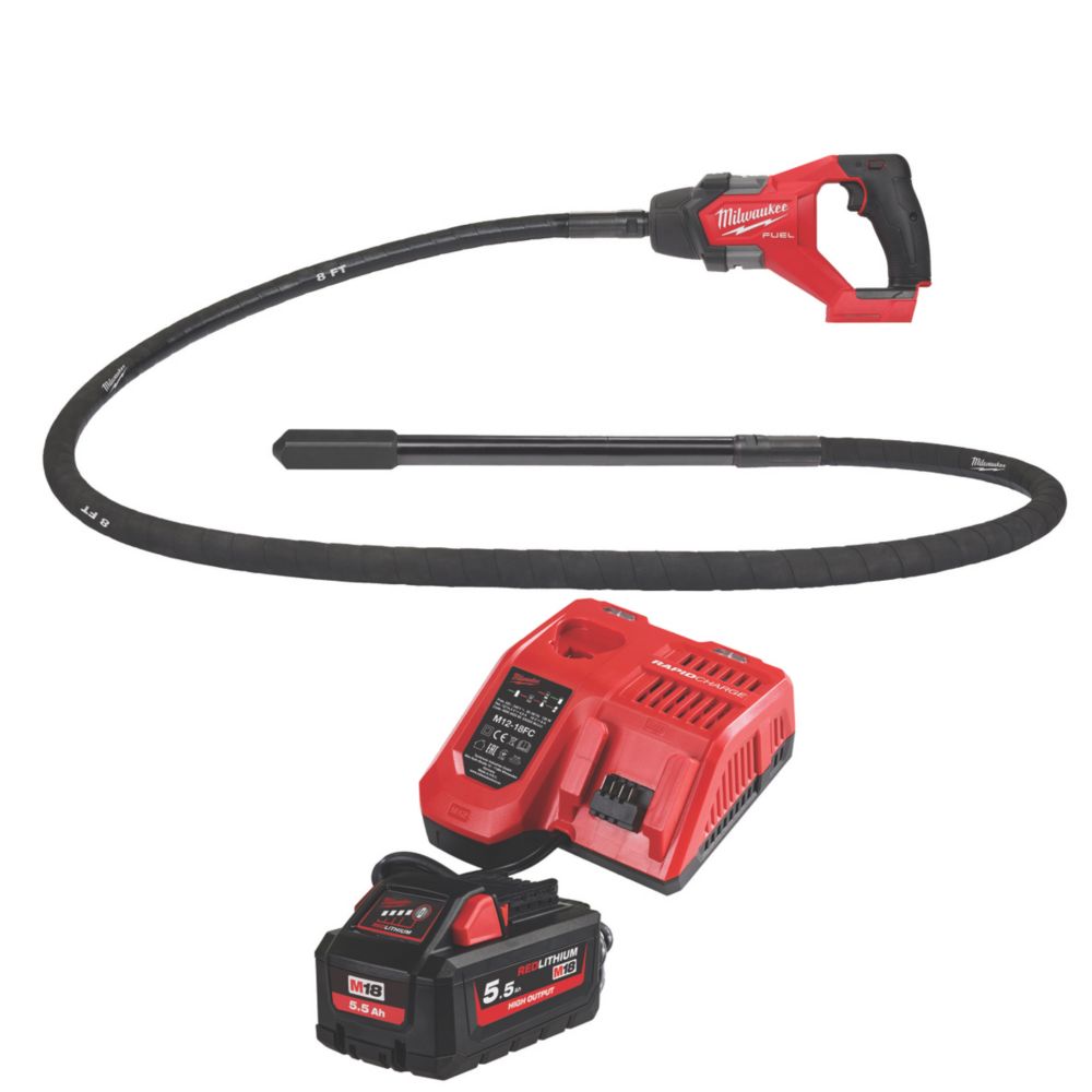 Image of Milwaukee M18 FCVN24-551 FUEL 18V 1 x 5.5Ah Li-Ion RedLithium High Output Brushless Cordless Needle Concrete Vibrating Poker 2400mm 