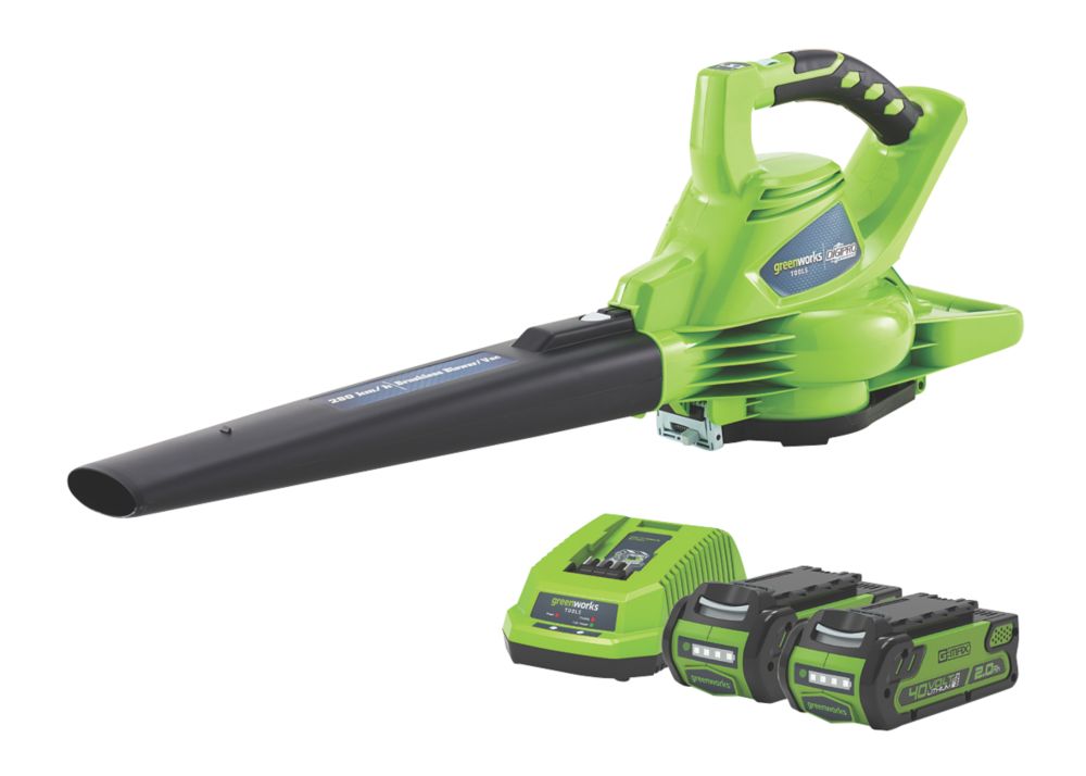 Image of Greenworks GWGD40BVK2X 40V 2 x 2.0Ah Li-Ion Brushless Cordless Blower Vac 