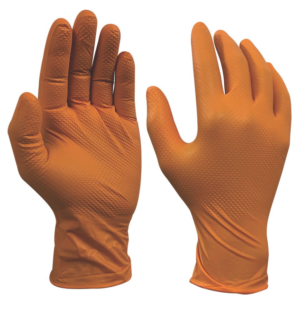 Image of Site SDG310 Nitrile Powder-Free Disposable Grip Gloves Orange Medium 50 Pack 