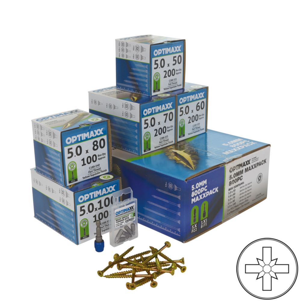 Image of Optimaxx PZ Countersunk Woodscrew Set 800 Pieces 