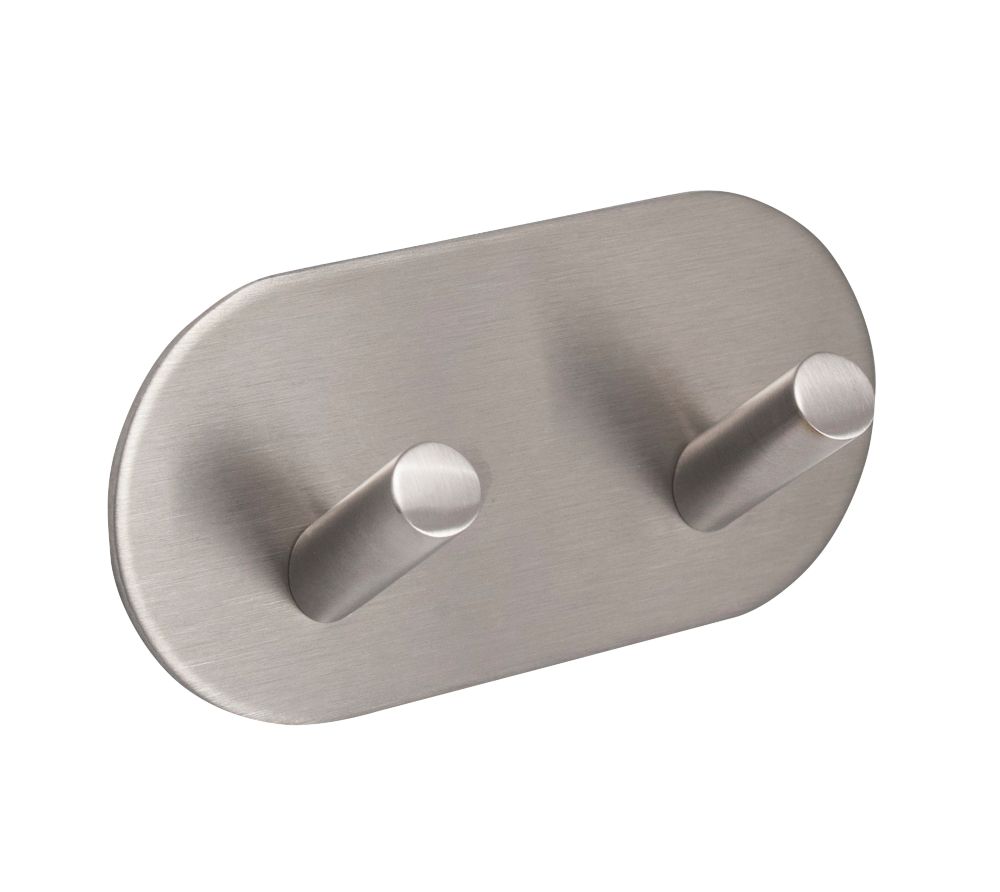 Image of Eclipse 2-Hook Angled Coat Hook Rail Satin Stainless Steel 96mm x 48mm 