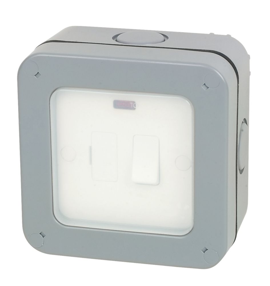 Image of British General IP66 13A Weatherproof Outdoor Switched Fused Spur & Flex Outlet with Neon 