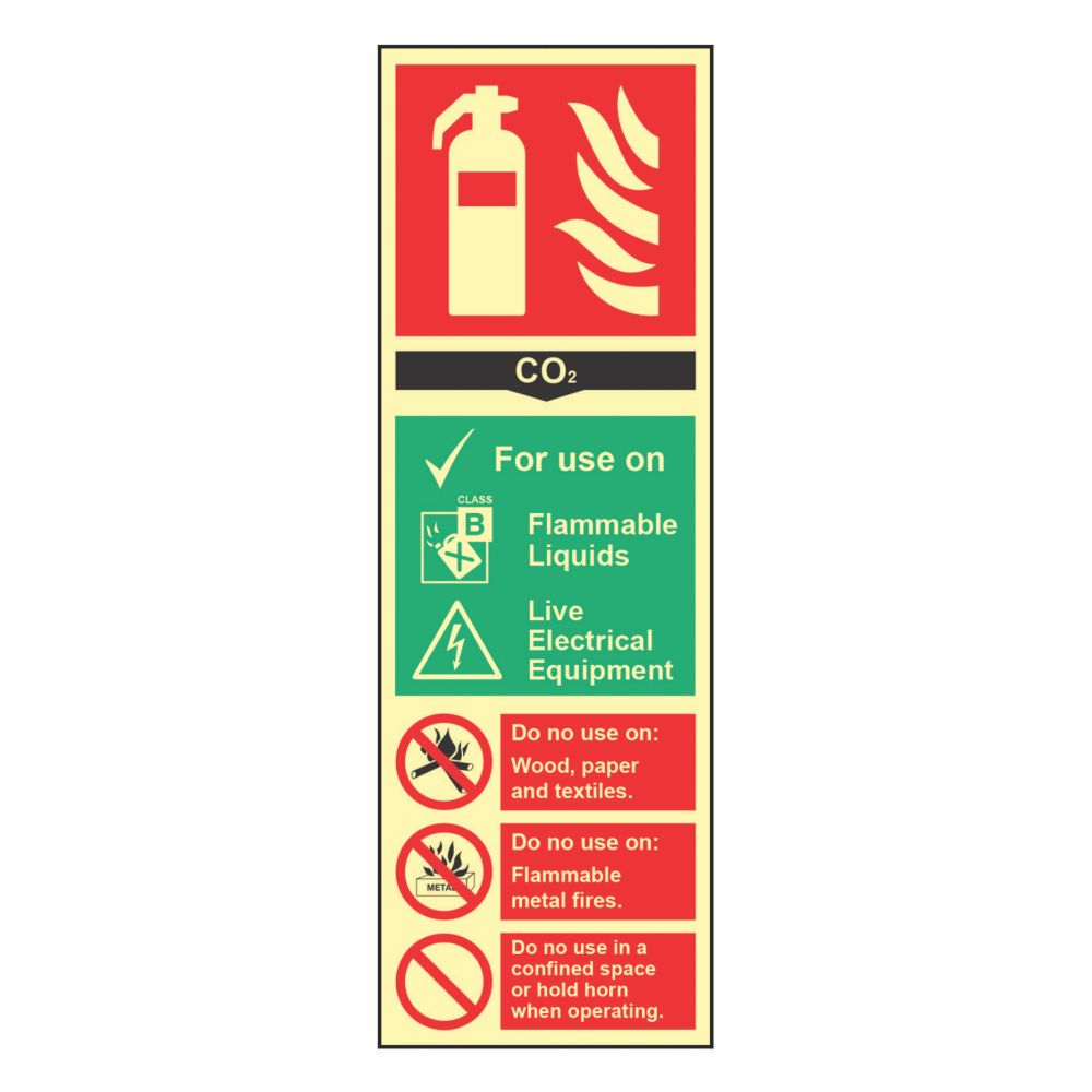 Image of Photoluminescent "Fire Extinguisher CO2" Sign 100mm x 300mm 