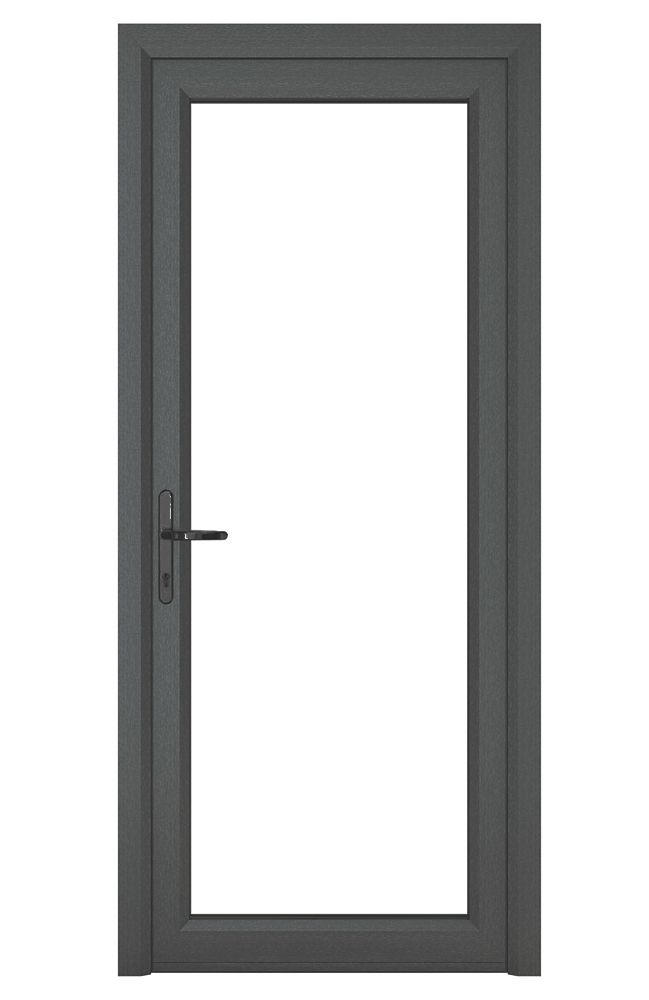 Image of Crystal Fully Glazed 1-Clear Light Right-Hand Opening Anthracite Grey uPVC Back Door 2090mm x 890mm 