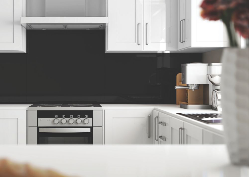 Image of Splashwall Jet Black Glass Splashback 900mm x 750mm x 6mm 