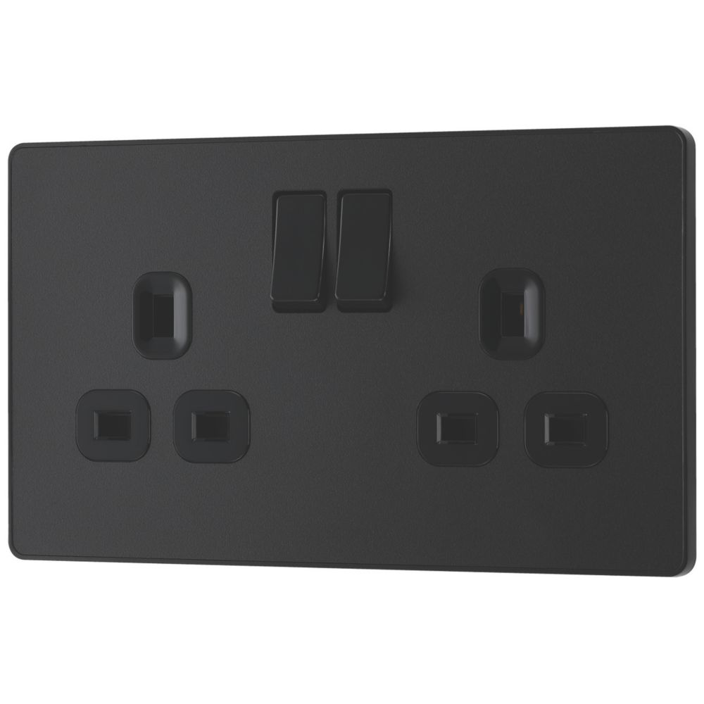 Image of British General Evolve 13A 2-Gang SP Switched Socket Matt Black with Black Inserts 