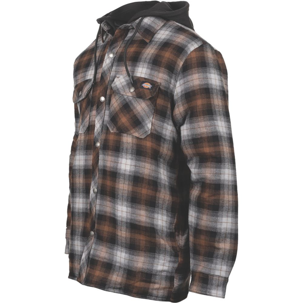 Image of Dickies Hood Flannel Shirt Fleece Black/Timber Medium 39" Chest 
