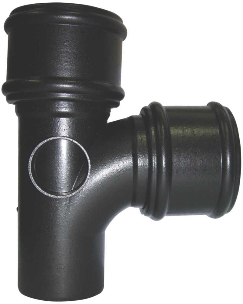 Image of FloPlast Push-Fit 92.5Â° Double Socket Branch with Side Bosses Black 110mm 