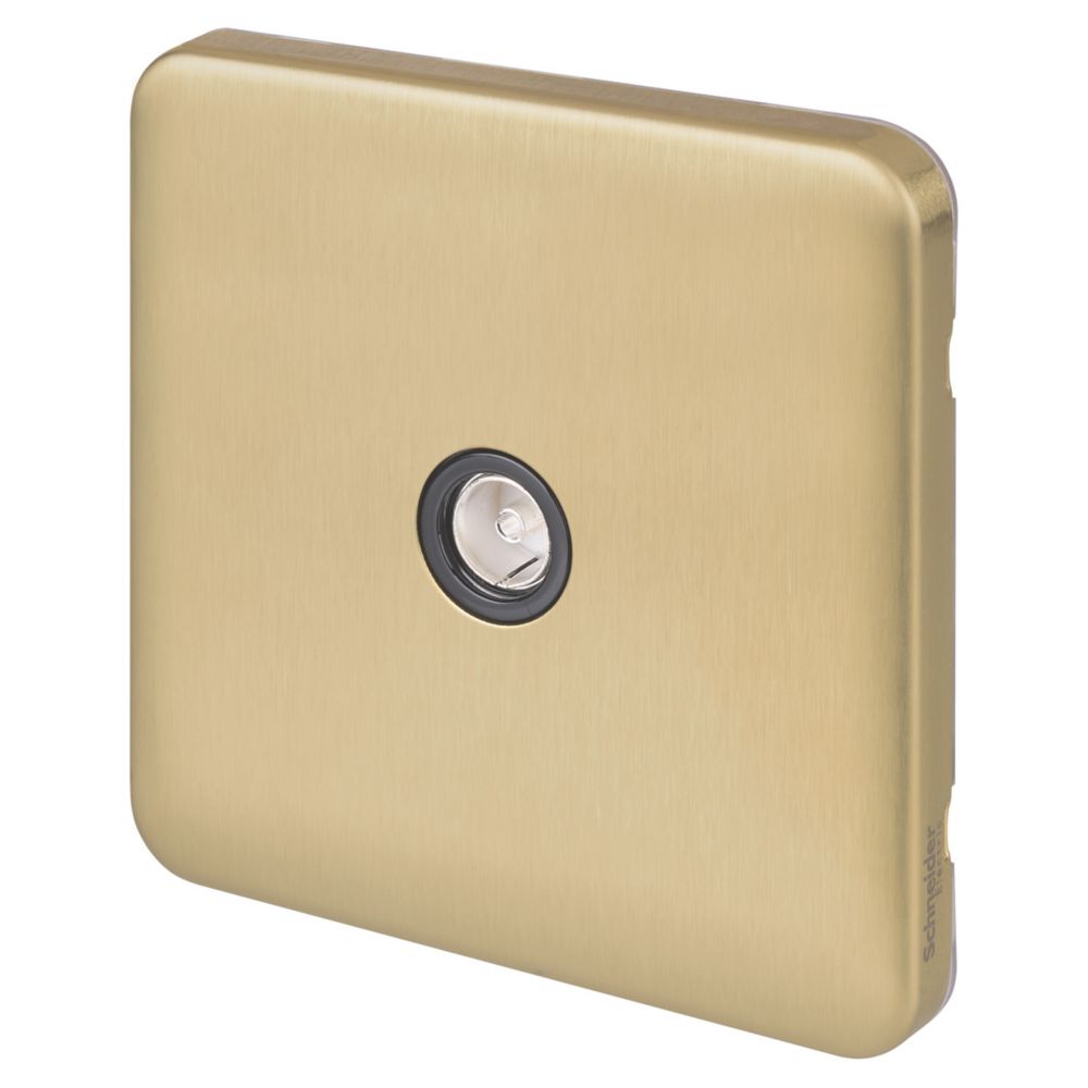 Image of Schneider Electric Lisse Deco 1-Gang Coaxial TV / FM Socket Satin Brass with Black Inserts 