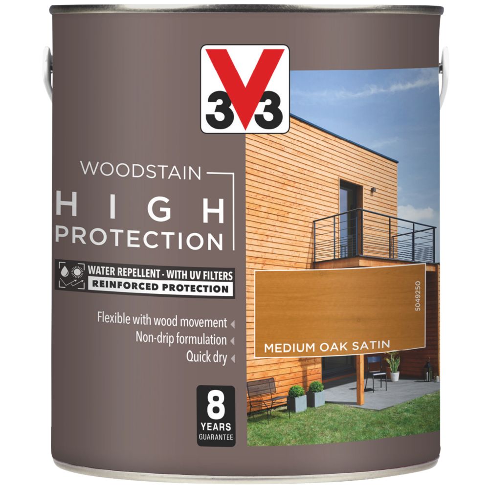 Image of V33 High-Protection Exterior Woodstain Satin Golden Oak 2.5Ltr 