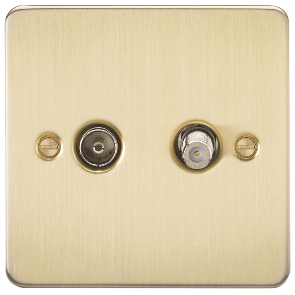 Image of Knightsbridge 2-Gang Isolated Coaxial TV & F-Type Satellite Socket Brushed Brass 