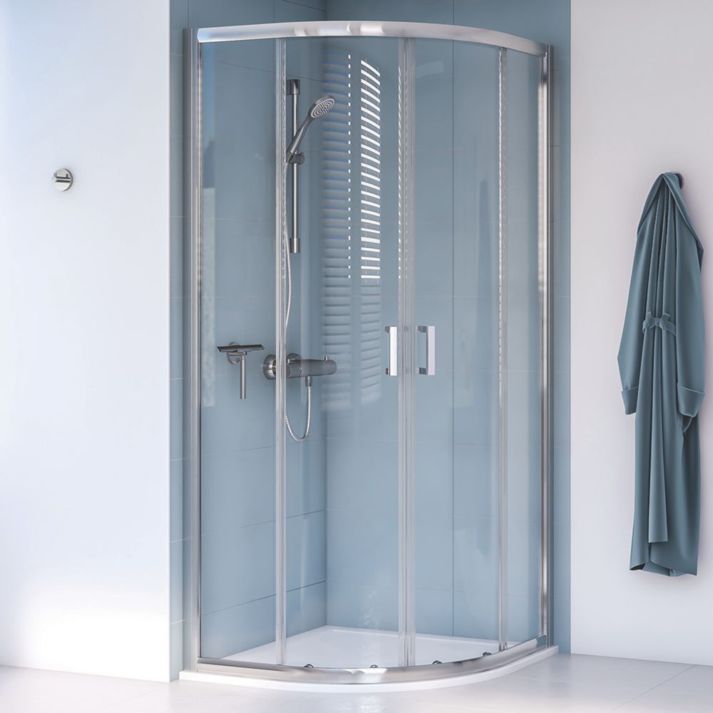 Image of Aqualux Edge 8 Semi-Frameless Quadrant Shower Enclosure Reversible Left/Right Opening Polished Silver 800mm x 800mm x 2000mm 