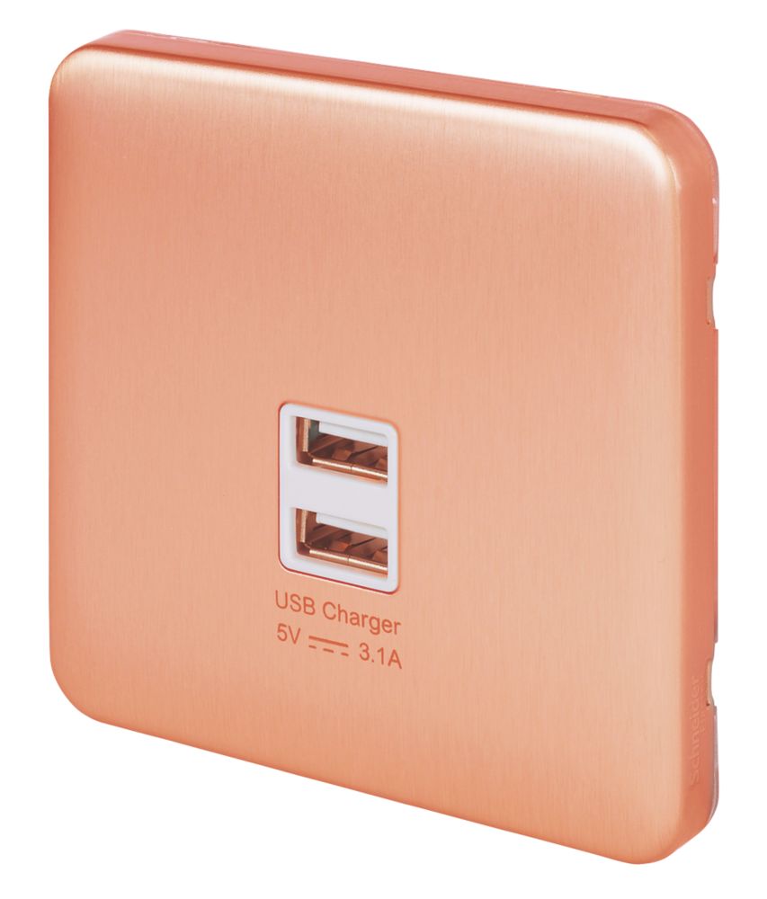 Image of Schneider Electric Lisse Deco 3.1A 2-Outlet Type A USB Socket Copper with White Inserts 
