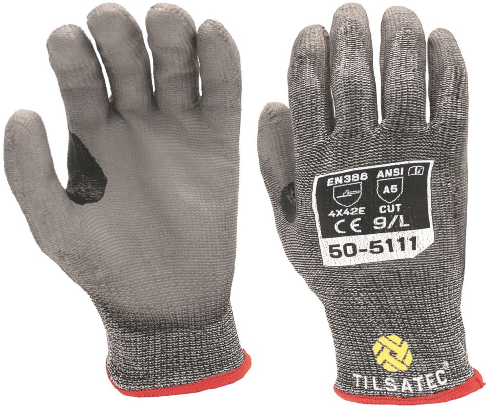 Image of Tilsatec 50-5111 Cut 5/E PU Gloves Grey / Black Medium 
