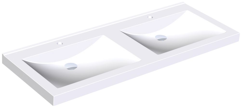 Image of Miranit Quadro Double Wall-Hung Washbasin 1 Tap Hole per Bowl 1400mm 