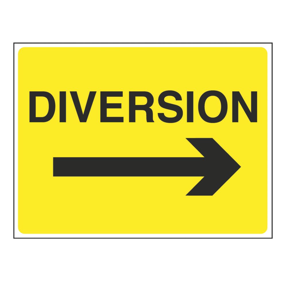 Image of "Diversion" with Arrow Right Stanchion Sign 450mm x 600mm 
