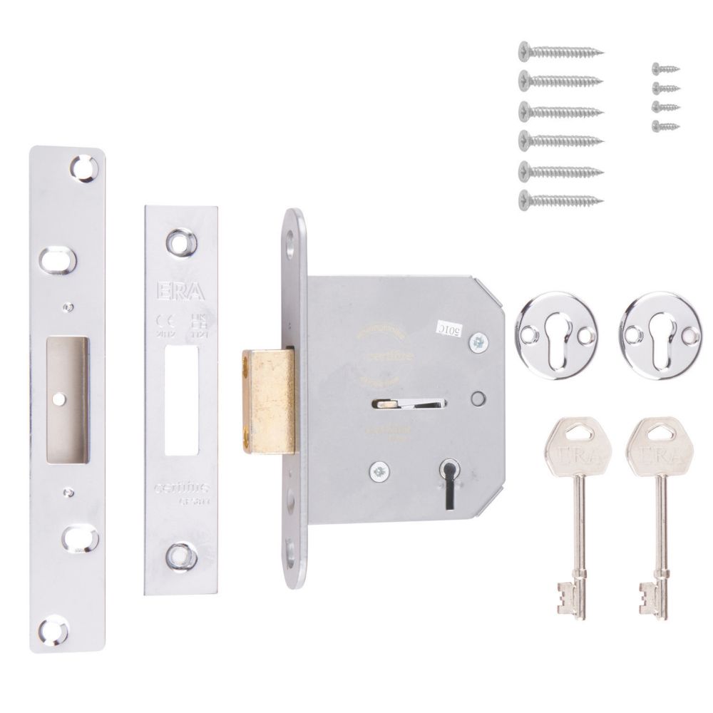 Image of ERA 5 Lever Chrome 5-Lever Mortice Deadlock 76mm Case - 56mm Backset 