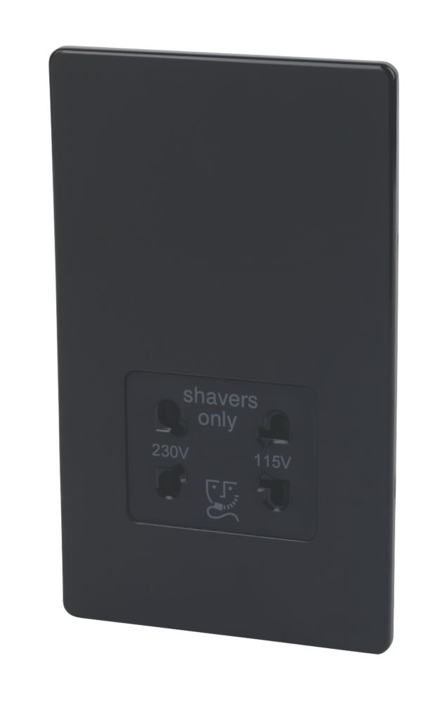 Image of Varilight 2-Gang Dual Voltage Shaver Socket 115 / 230V Jet Black with Colour-Matched Inserts 