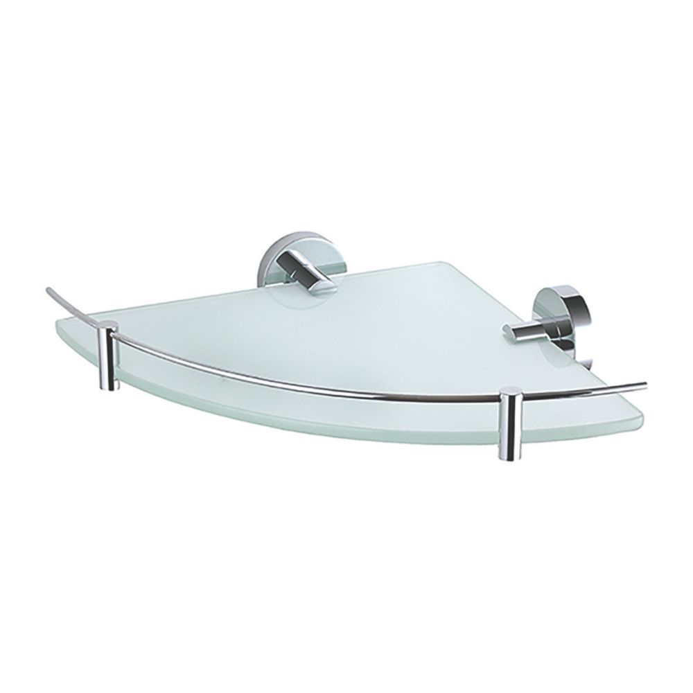 Image of Aqualux Perth Chrome Brass Glass Corner Shelf 260mm x 60mm x 260mm 