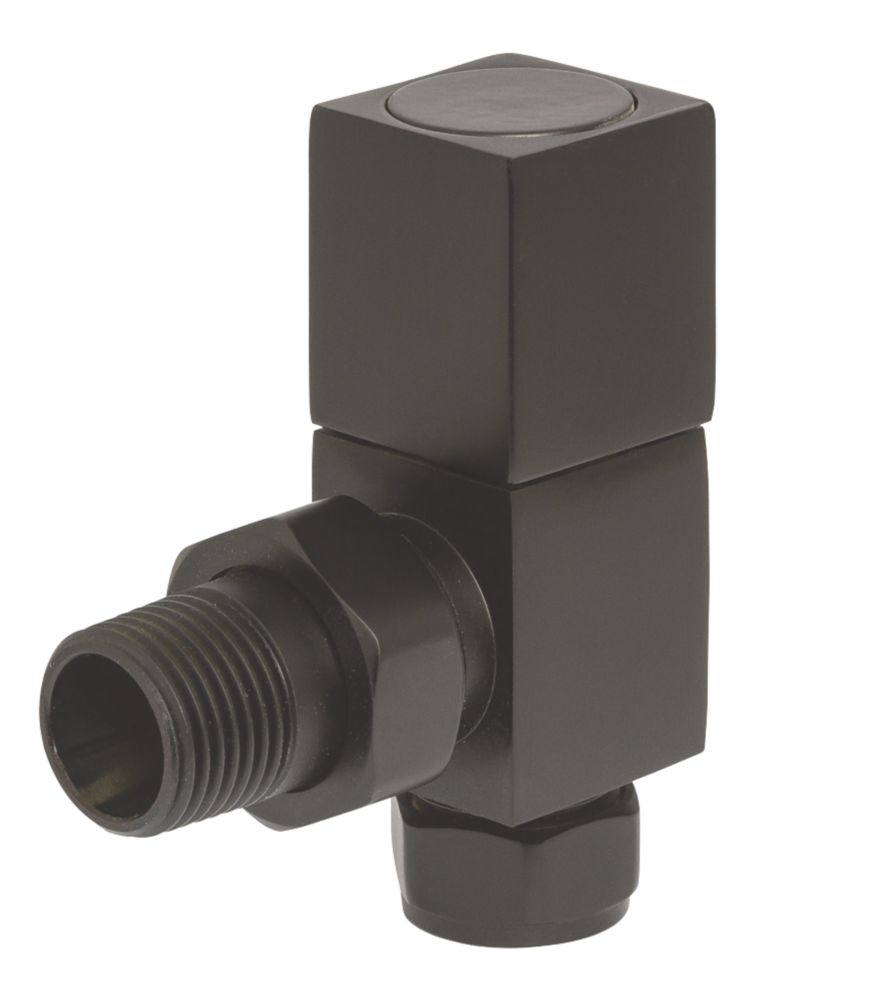 Image of Towelrads Black Angled Manual Radiator Valve Square 15mm x 1/2" 2 Pack 