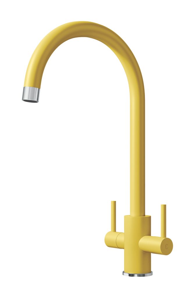 Image of ETAL Sorrento Twin Lever Kitchen Mixer Tap Matt Yellow 