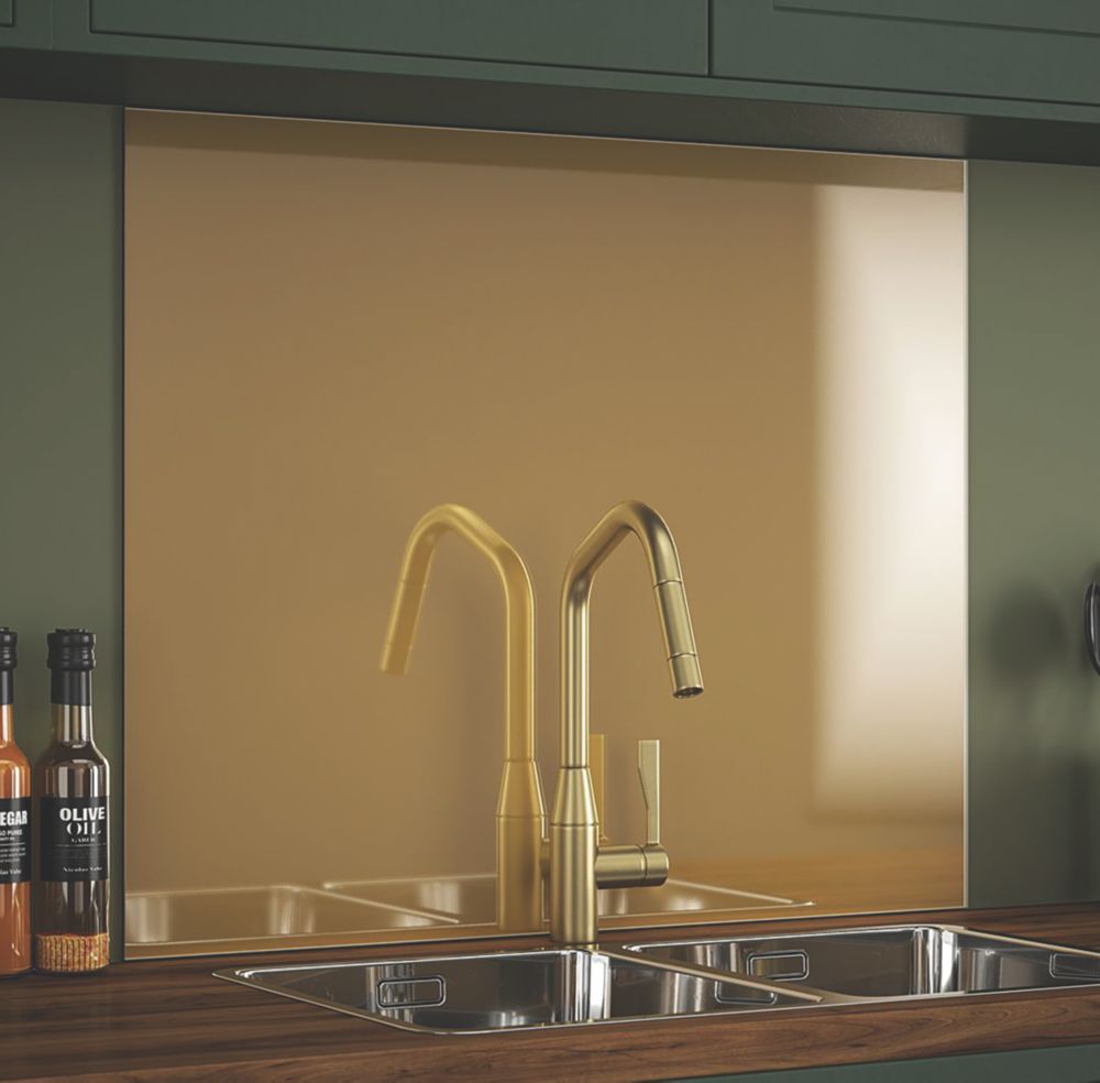 Image of Splashback Brass Self-Adhesive Glass Kitchen Splashback 900mm x 750mm x 6mm 