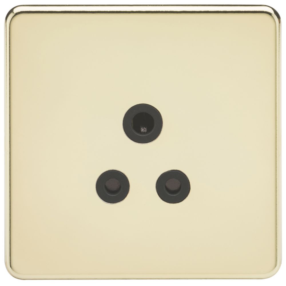 Image of Knightsbridge 5A 1-Gang Unswitched Socket Polished Brass with Black Inserts 