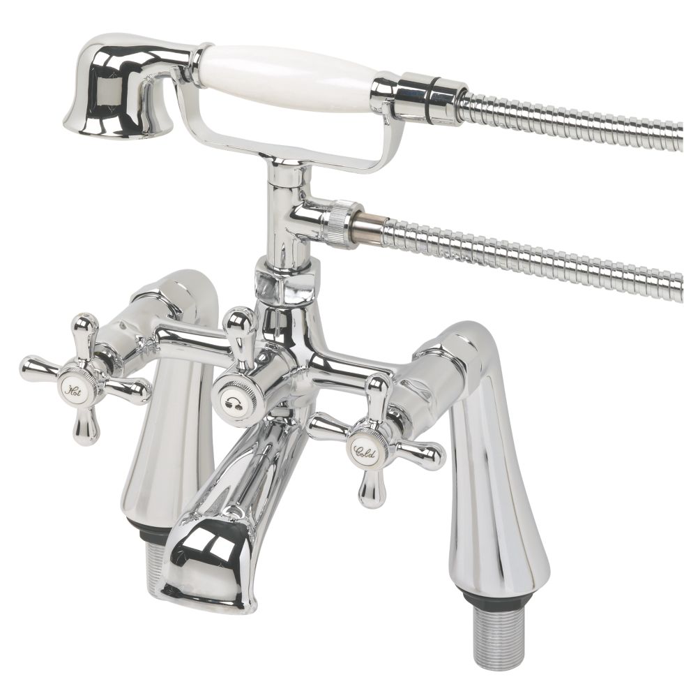 Image of Swirl Traditional Deck-Mounted Bath Shower Mixer Tap Chrome 