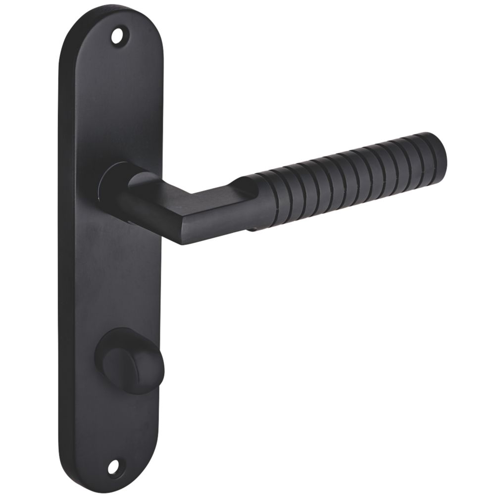 Image of Smith & Locke Studland Fire Rated WC Door Handles Pair Matt Black 