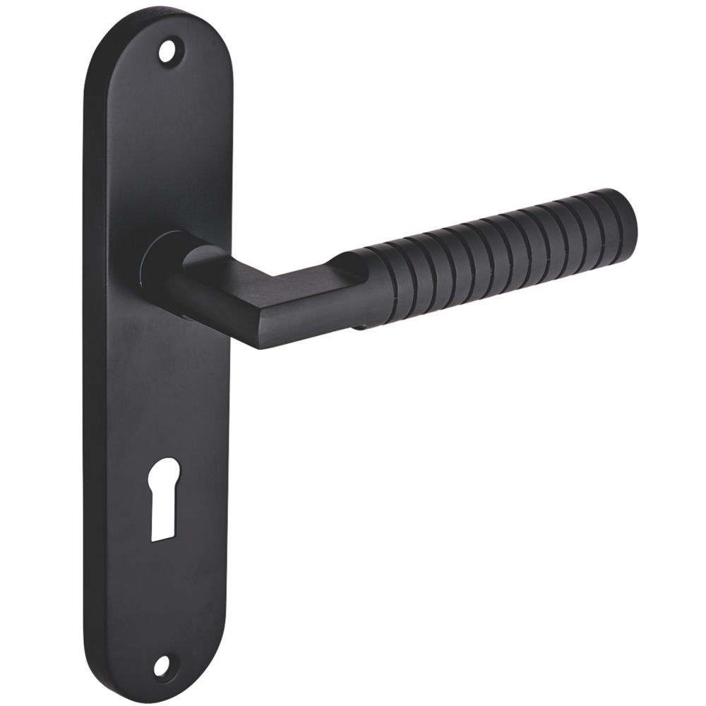 Image of Smith & Locke Studland Fire Rated Lever Lock Door Handles Pair Matt Black 