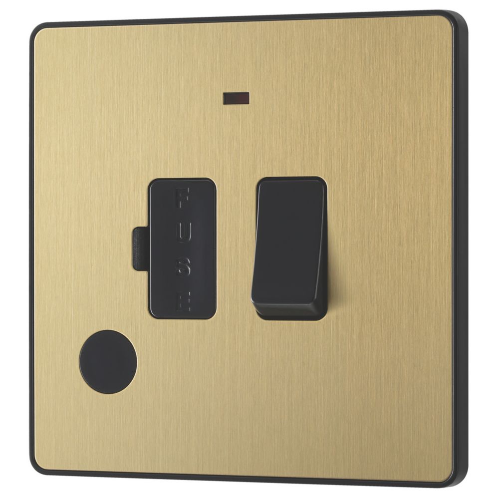 Image of British General Evolve 13A Switched Fused Spur with LED Satin Brass with Black Inserts 