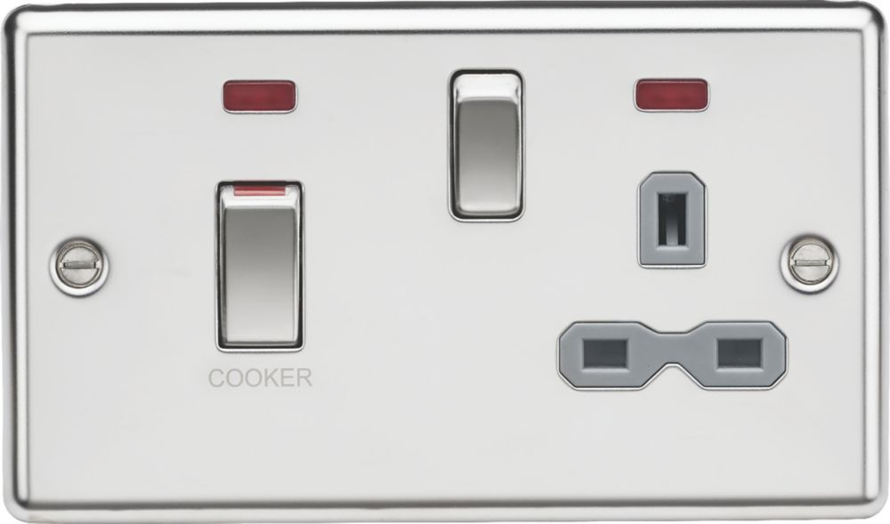 Image of Knightsbridge 45 & 13A 2-Gang DP Cooker Switch & 13A DP Switched Socket Polished Chrome with LED with Colour-Matched Inserts 