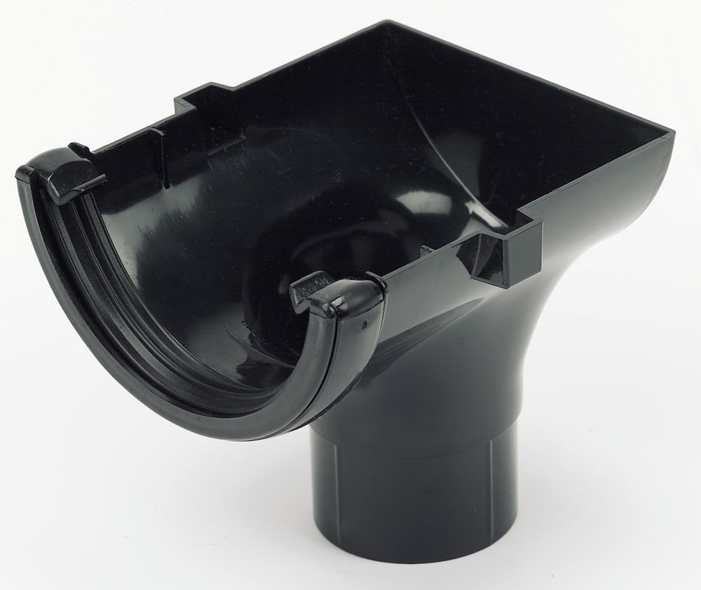 Image of FloPlast Half Round Stop End Outlet Black 112mm x 68mm 