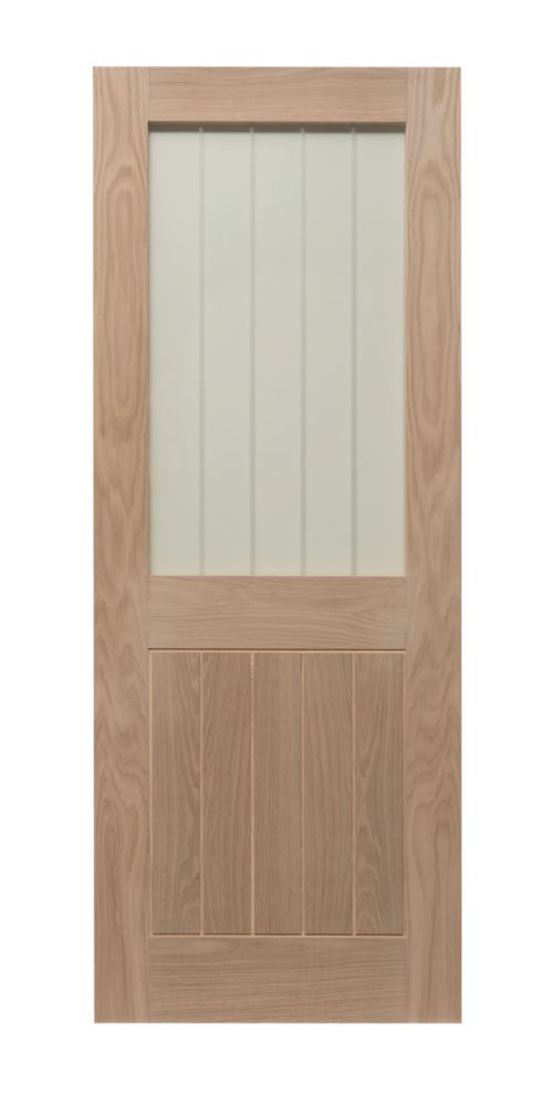 Image of 1-Clear Light Unfinished Oak Wooden 1-Panel Cottage Internal Door 1981mm x 686mm 
