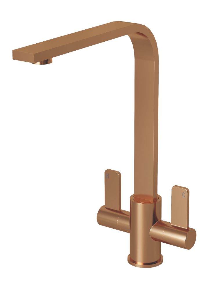 Image of ETAL Stroud Twin Lever Kitchen Mixer Tap Brushed Copper 