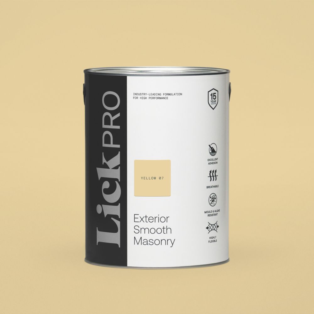 Image of LickPro Exterior Smooth Masonry Paint Yellow 07 5Ltr 