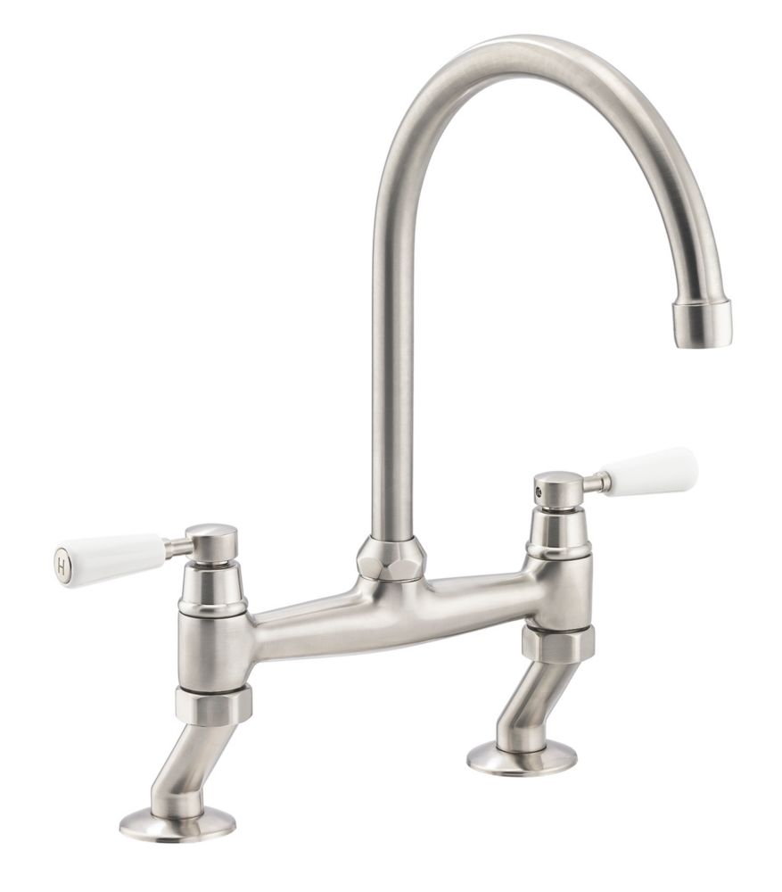 Image of Streame by Abode ACT3029 Traditional Deck-Mounted Bridge Mixer Brushed Nickel 