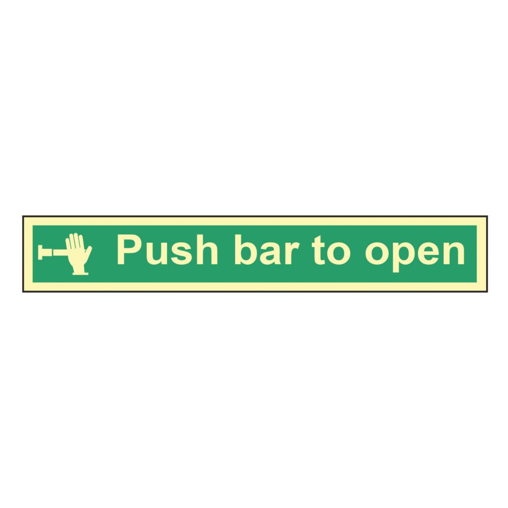 Image of Photoluminescent "Push Bar To Open" Sign 100mm x 600mm 