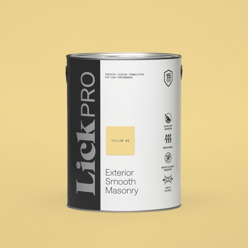 Image of LickPro Exterior Smooth Masonry Paint Yellow 08 5Ltr 