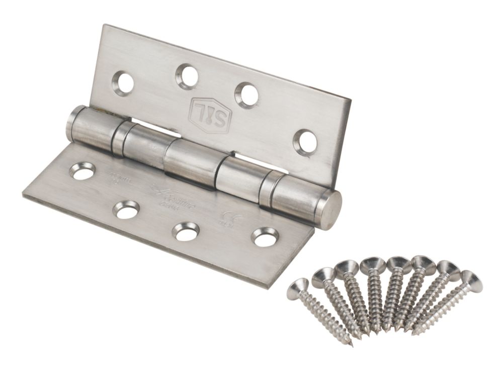 Image of Smith & Locke Satin Stainless Steel Grade 13 Fire Rated Ball Bearing Square Hinges 102mm x 76mm 2 Pack 