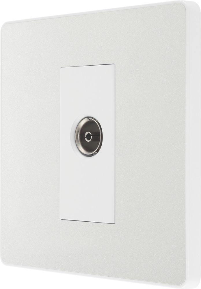 Image of British General Evolve 1-Gang Coaxial TV / FM Socket Pearlescent White with White Inserts 
