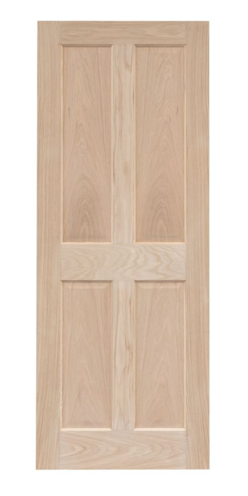 Image of Unfinished Oak Wooden 4-Panel Internal Victorian-Style Door 1981mm x 838mm 