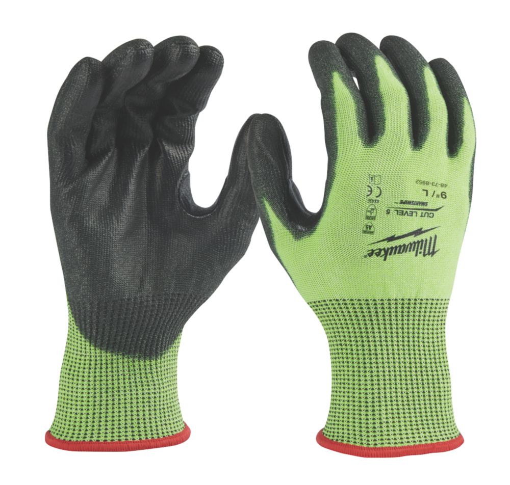 Image of Milwaukee Hi-Vis Cut Level 5/E Gloves Fluorescent Yellow Large 