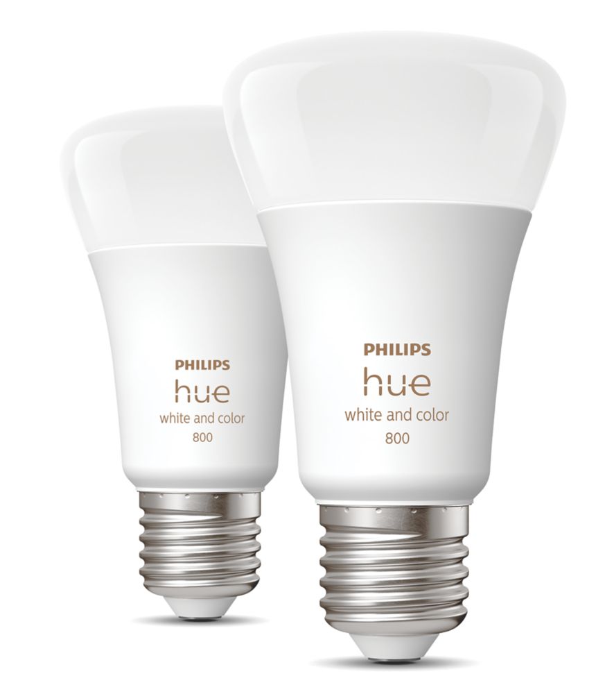 Image of Philips Hue ES A60 RGB & White LED Smart Light Bulb 6.5W 806lm 2 Pack 