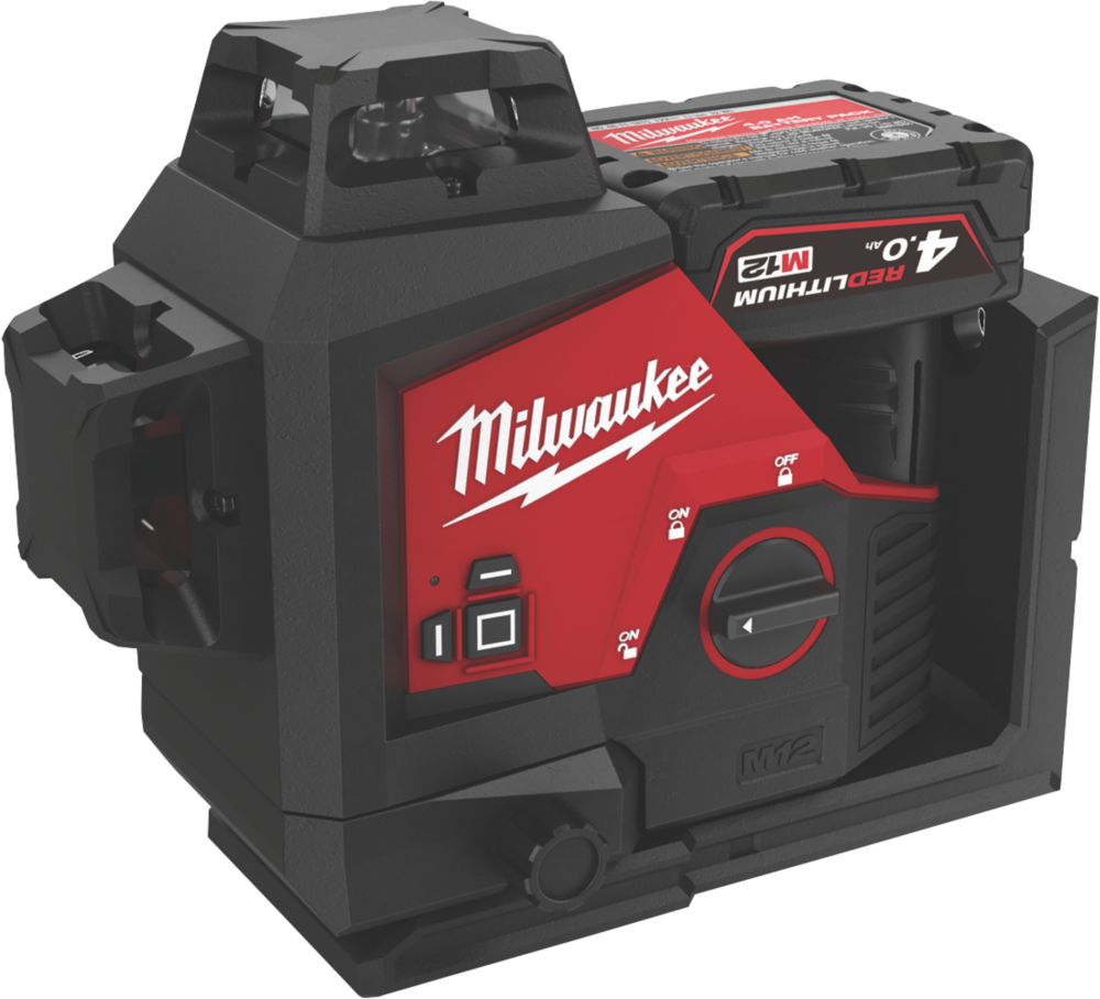 Image of Milwaukee M123PL-401C 12V 1 x 4.0Ah Li-Ion RedLithium Green Self-Levelling Cross-Line Laser Level 