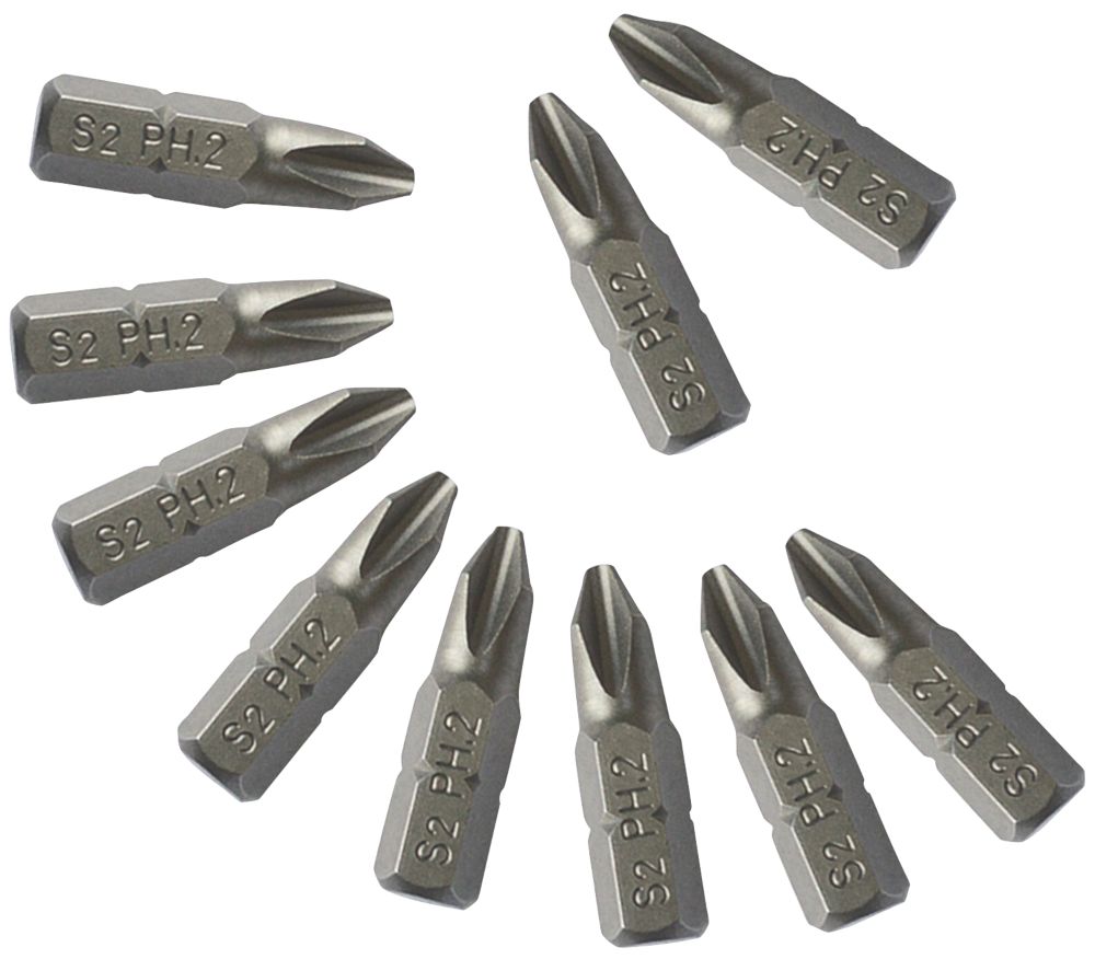 Image of 1/4" 25mm Hex Shank PH2 Screwdriver Bits 10 Pack 