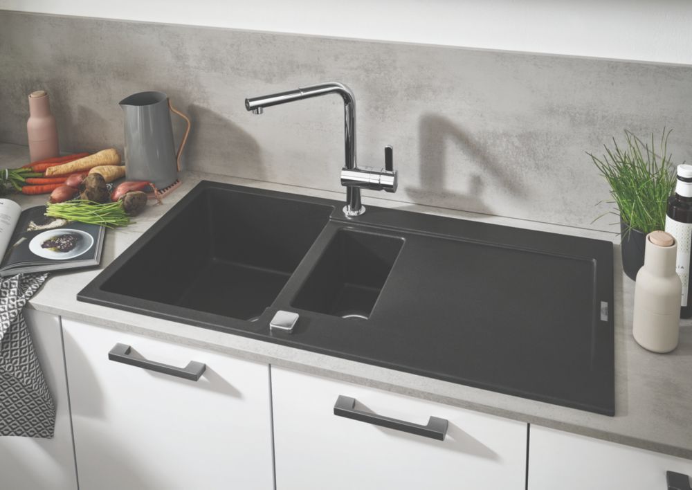 Image of Grohe K500 1.5 Bowl Granite Composite Sink Black Reversible 1000mm x 500mm 