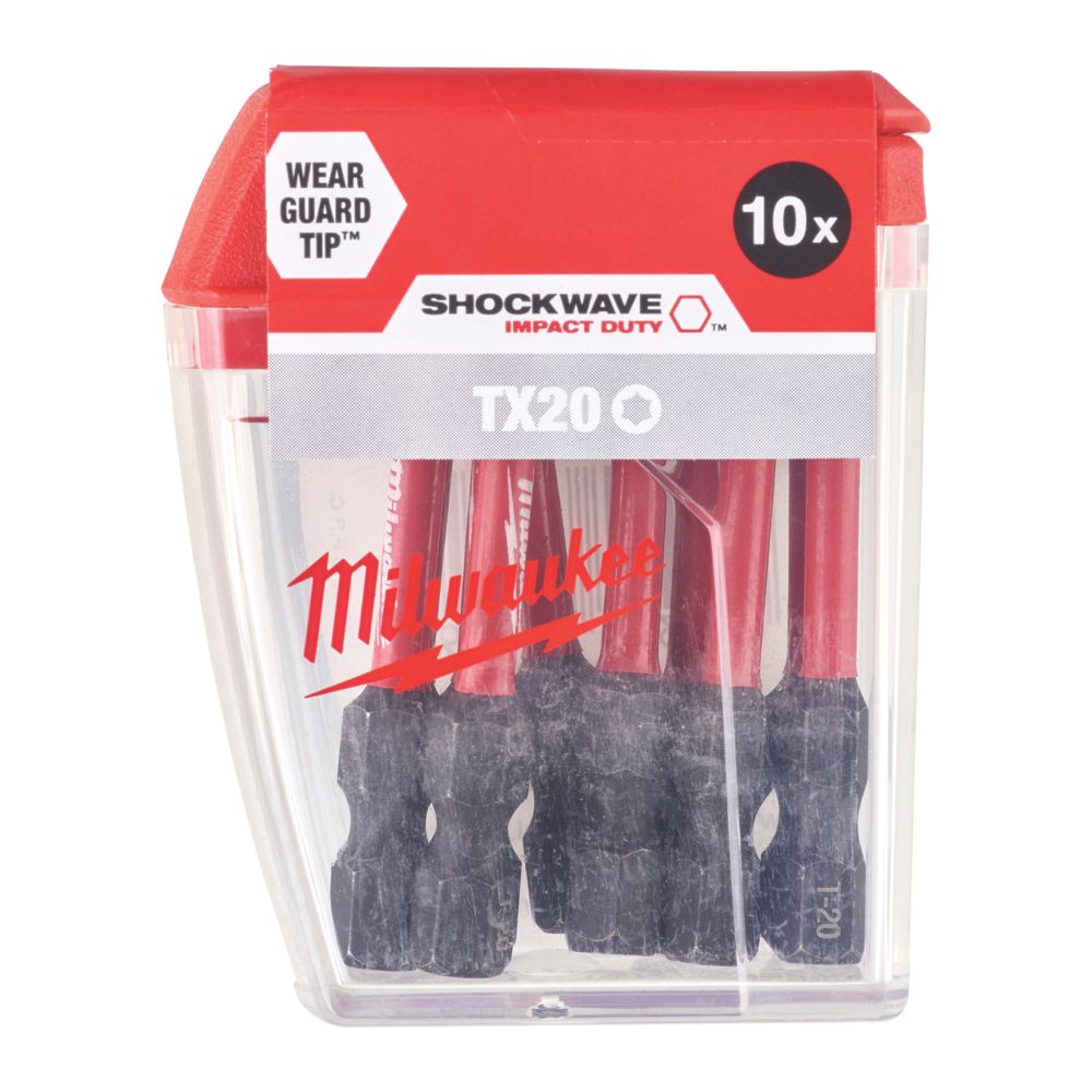 Image of Milwaukee SHOCKWAVE 1/4" 50mm Hex Shank TX20 Screwdriver Bits 10 Pack 