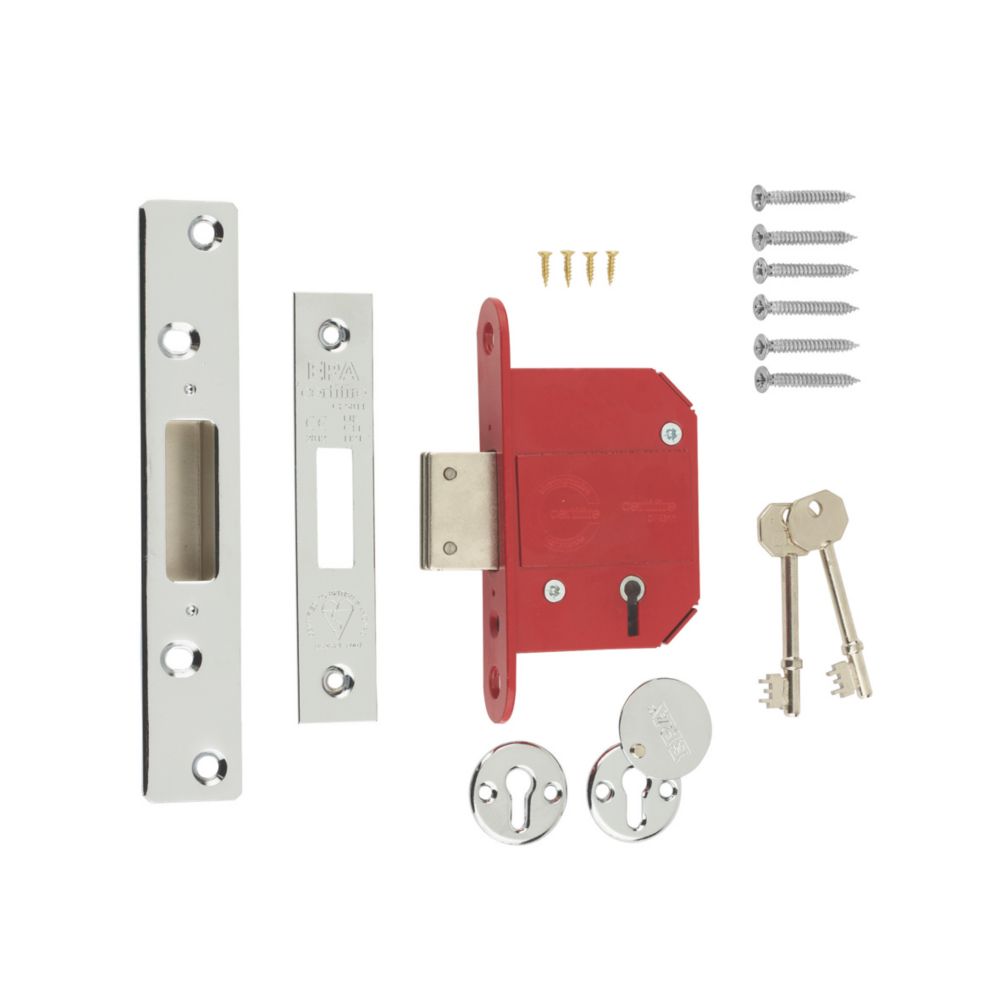 Image of ERA Fire Rated 5 Lever Chrome Mortice Deadlock 64mm Case - 44mm Backset 