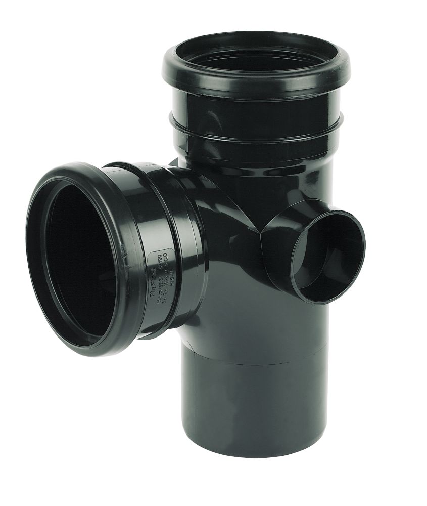 Image of FloPlast Push-Fit 92.5Â° Double Socket Branch Black 110mm 